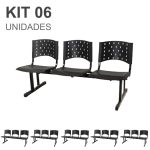 Kit 06 longarinas PLÁSTICAS 03 Lugares – Cor PRETO – REALPLAST – 23004