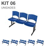 Kit 06 longarinas PLÁSTICAS 03 Lugares – COR AZUL  – REALPLAST – 23013