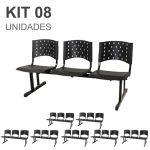 Kit 08 longarinas PLÁSTICAS 03 Lugares – Cor PRETO – REALPLAST – 23006
