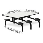 Mesa para Refeitório FIXA 6 Lugares MDP Branco de 25 mm – Assento PRETO – 50050 - Imagem 4
