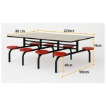 Mesa para Refeitório FIXA 8 Lugares MDP Branco de 25 mm – Assento VERMELHO – 50103 - Imagem 3