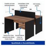 Estação de Trabalho Dupla 1,50×1,35m 02 Lugares s/ Gavetas c/ ponto de tomada Nogal Sevilha – 63087 - Imagem 2